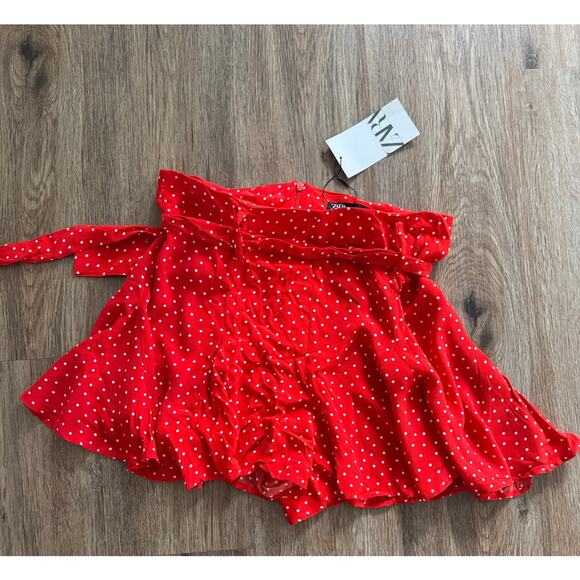 Zara Red and White Polka dot mini Skirt with built in shorts - Picture 1 of 5